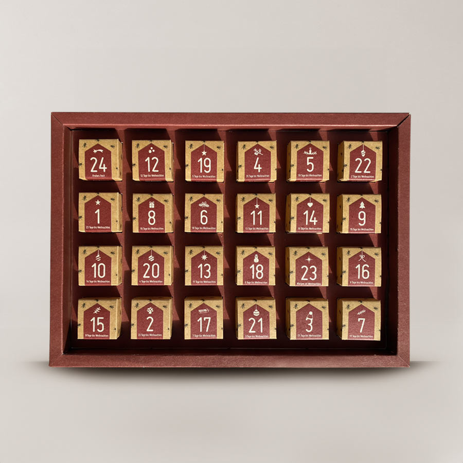 Honigpralinen Adventskalender ausgepackt ohne Deckel