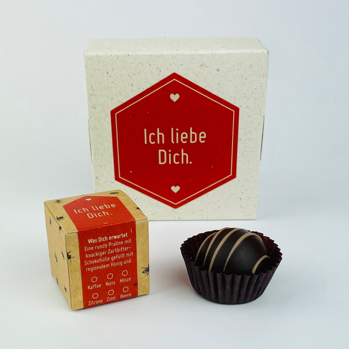 Honigpralinen mit Botschaft Ich liebe Dich