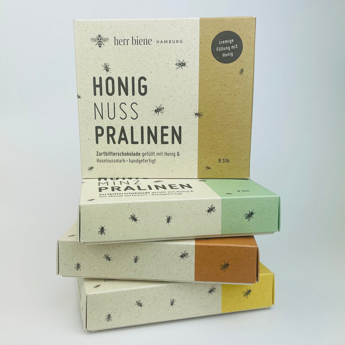 Neuner-Packungen Honigpralinen Klassiker in verschiedenen Sorten von herr biene
