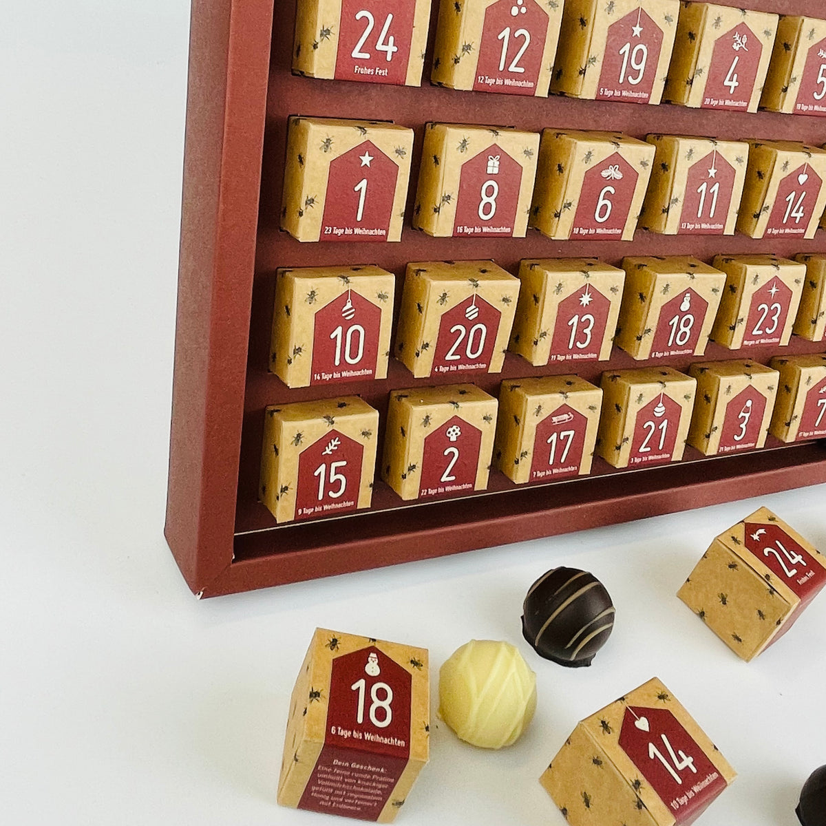 Detailansicht Adventskalender mit Pralinen 
