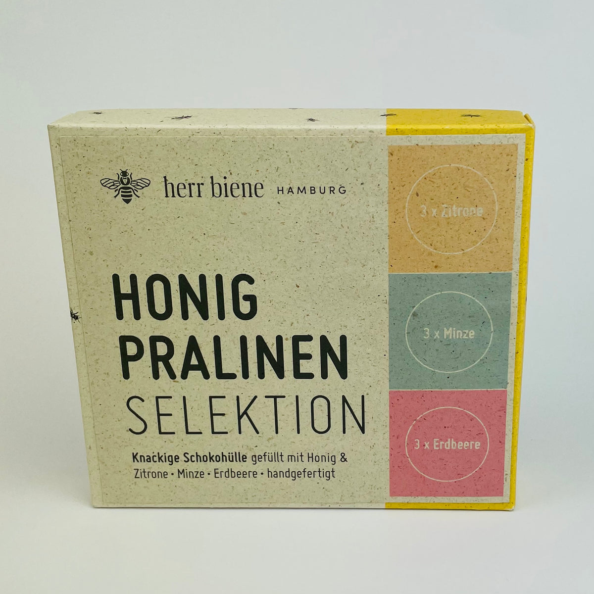 Neun Honigpralinen als Selektion mit Zitrone, Minze und Erdbeere