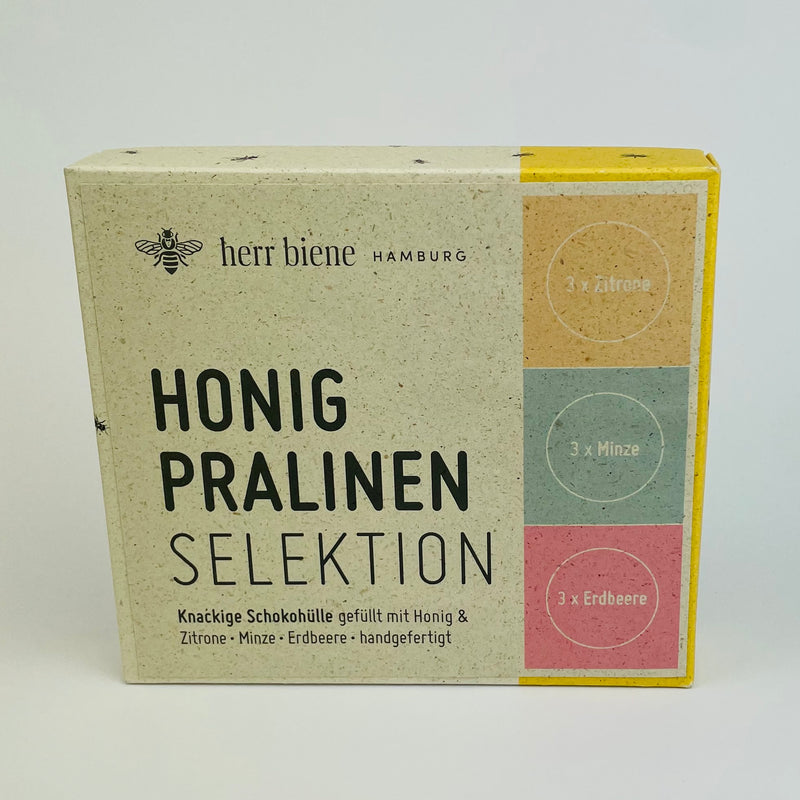 Neun Honigpralinen als Selektion mit Zitrone, Minze und Erdbeere