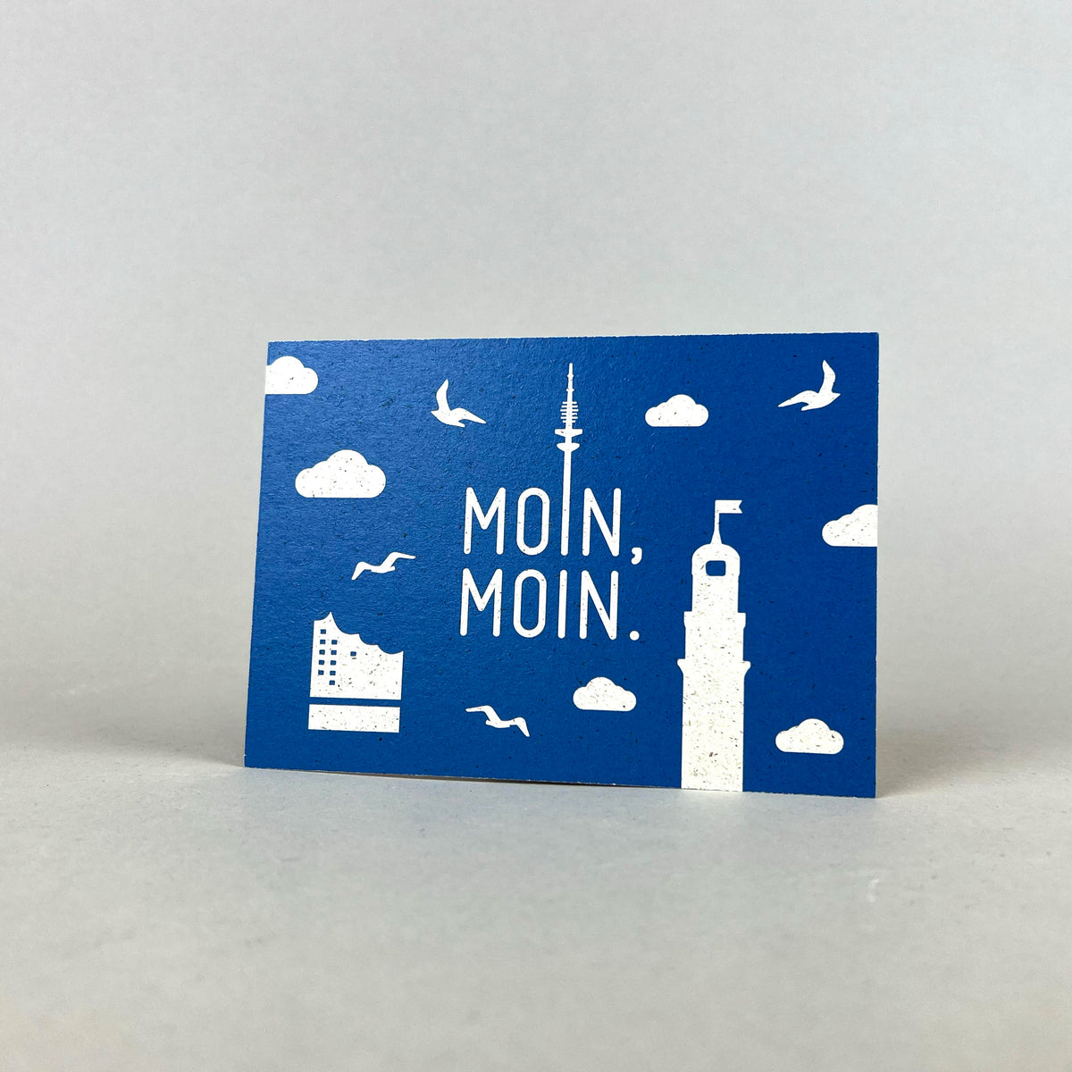 Graspapier Postkarte Moin mit Hamburger Skyline
