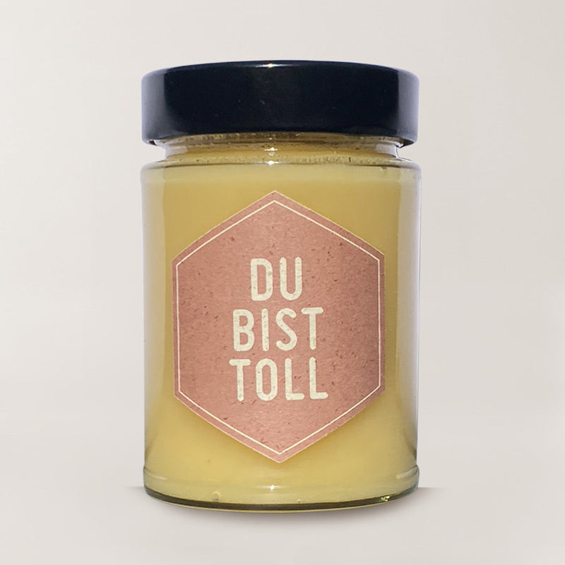 Cremiger Blütenhonig im Glas mit Botschaft Du bist toll